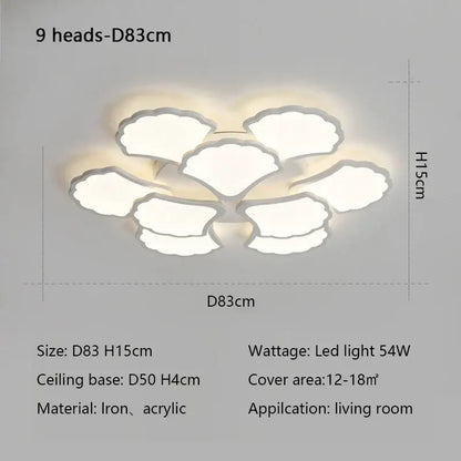 Nine-head cloud-shaped white ginkgo biloba ceiling lamp made of iron and acrylic for modern bedroom decorbites ginkgo biloba