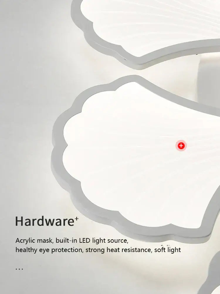 Minimalist white ginkgo biloba ceiling lamp with shell-shaped acrylic mask and built-in led lighting by decorbites ginkgo biloba