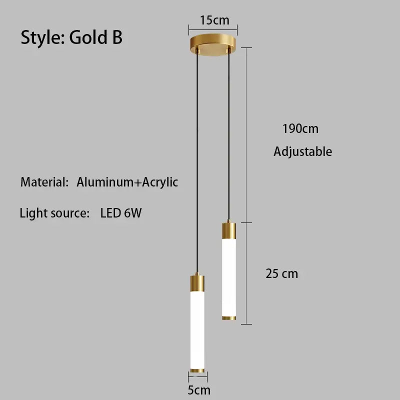 Gold b style adjustable white finish linear pendant light with aluminum and acrylic design for kitchen island lighting