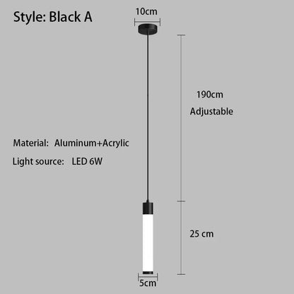 Black adjustable pendant light with sleek aluminum and acrylic design featuring led 6w bulb for kitchen island lighting