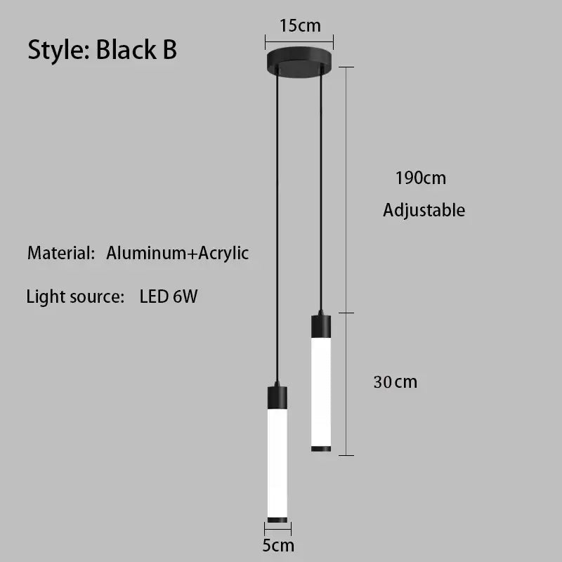 Black b style adjustable linear pendant light with sleek aluminum and acrylic design and white finish for kitchen island lighting
