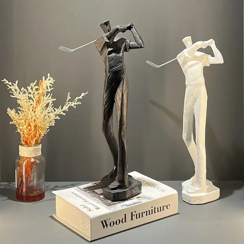 Minimalist white golf sculpture resin figurines with black and white stylized forms decorative ornaments for living room decorbites golf sculpture