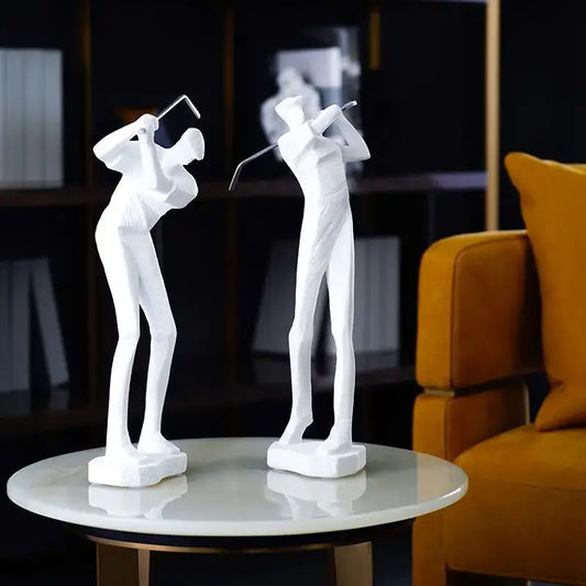 Two sleek white ceramic golf player figurines with glossy finish minimalist design decorative ornaments for decorbites golf sculpture resin decor