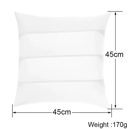 Minimalist white inflatable pillow core set of 4 with 45cm square cushion and three horizontal stitched lines weighing 170g