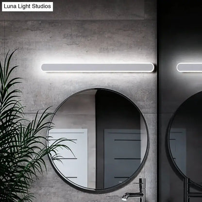 Minimalist white led mirror wall sconce with sleek silver finish and warm white light providing soft, even illumination