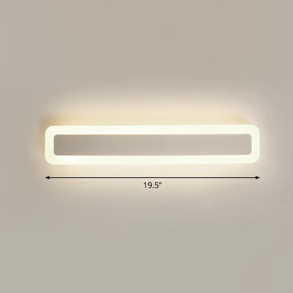 Minimalist white led vanity light wall sconce with sleek rectangular frame and warm third gear diffused lighting