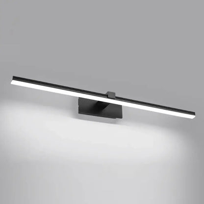 Modern black led wall mount light fixture with sleek rectangular design and minimalist finish for bathroom vanity lighting maximum bulb wattage