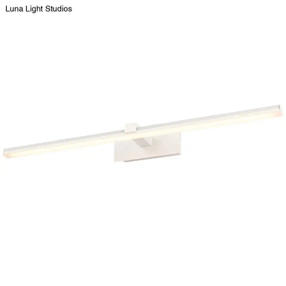 Minimalist white led wall mount light fixture with a slim rectangular design for bathroom vanity lighting and maximum bulb wattage