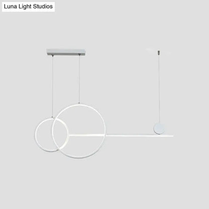 Decorbites sleek ring and linear metal led hanging lamp with minimalist white circular and linear design for dining rooms