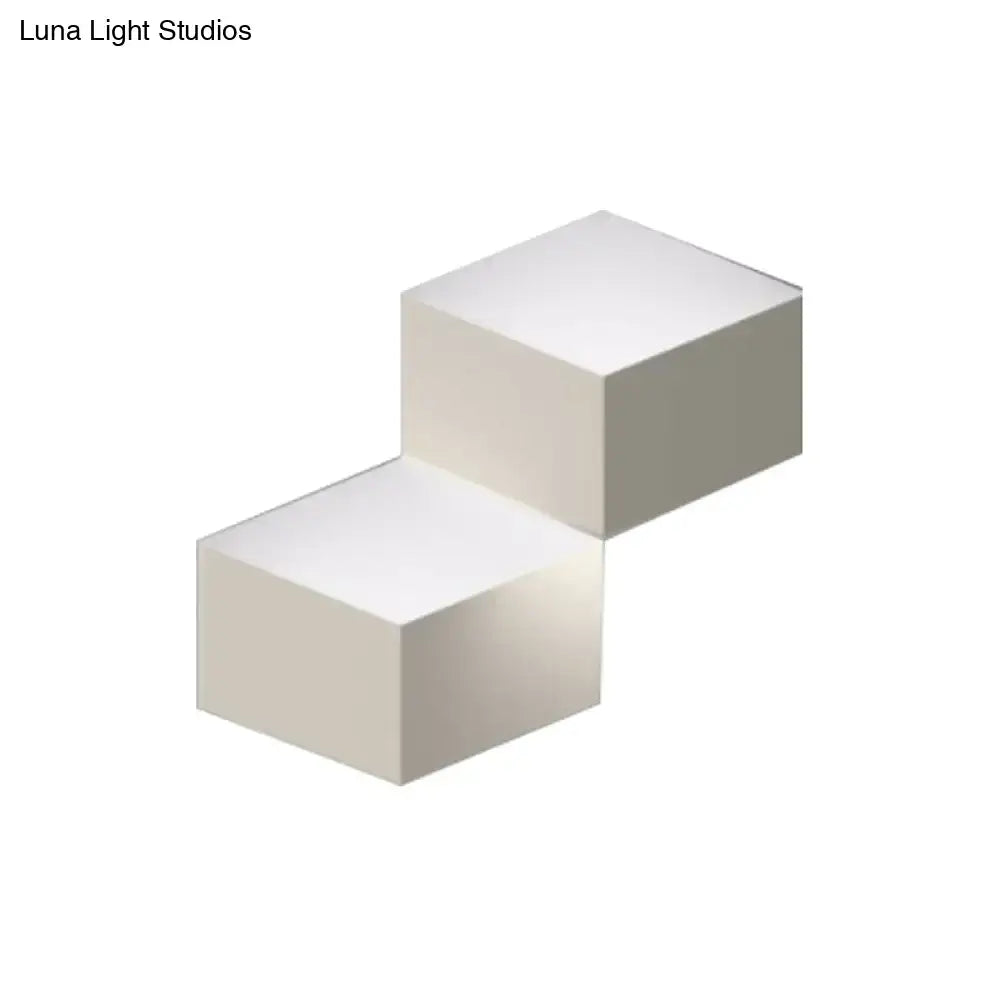 Minimalist off-white metallic geometric wall mount light lamp featuring two sleek cube shapes for corridor use