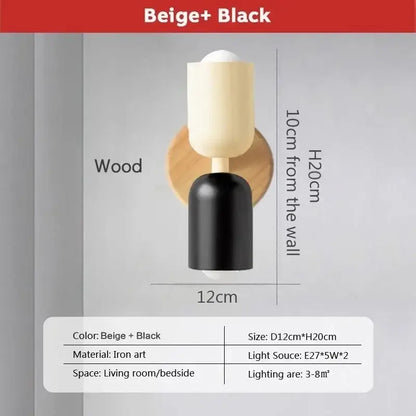 Beige and black minimalist wall lamp with wooden circular backplate and iron art decorbites cream zipper wooden design
