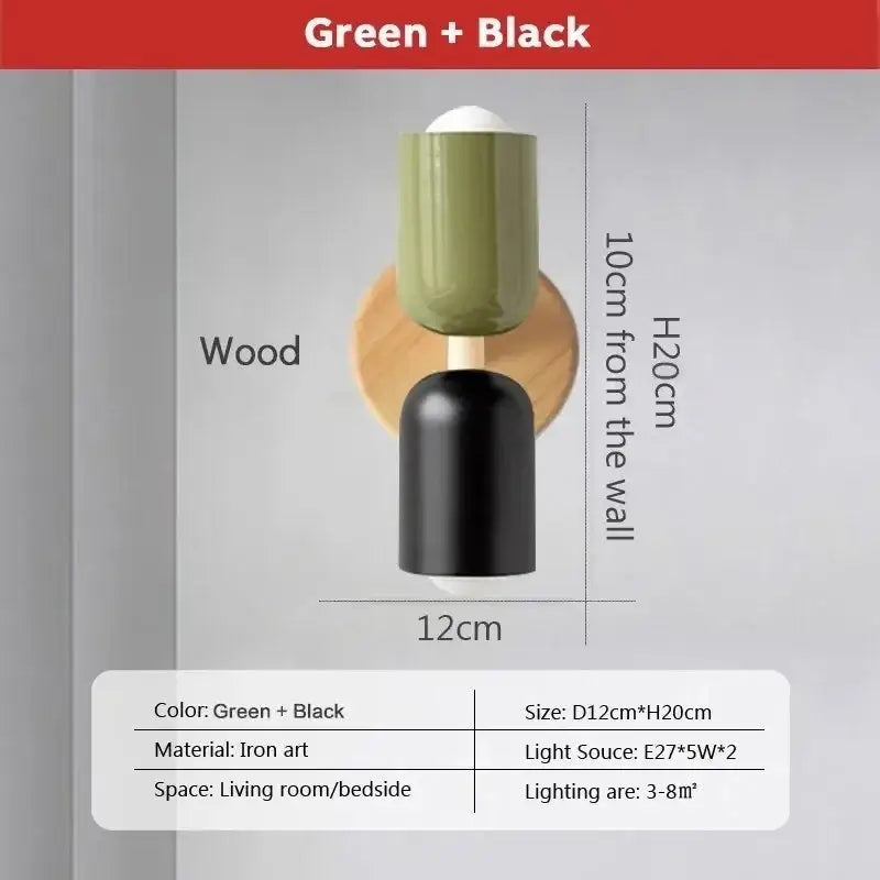 Green and black modern wall lamp with cream zipper wooden circular base iron art construction for decorbites cream zipper decor