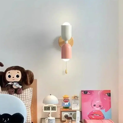 Minimalist white and pink cream zipper wooden wall lamp with pastel wall sconce and wooden circular backplate for bedroom decorbites cream zipper