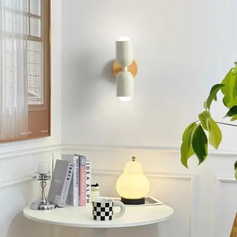 Modern white wall lamp with wooden circular base and two cylindrical cream zipper wooden light fixtures for bedroom decorbites cream zipper