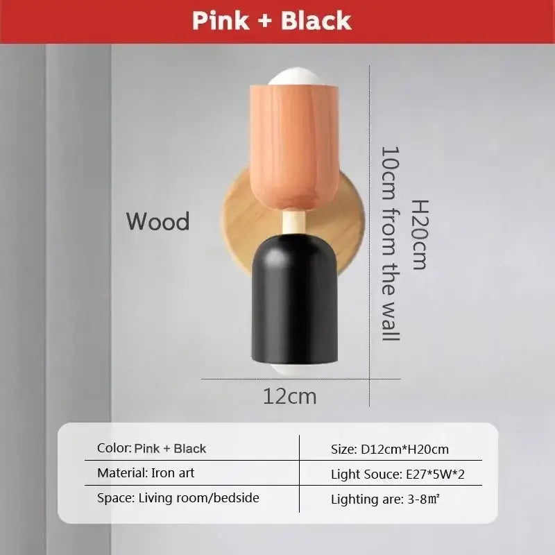 Minimalist white and pink cream zipper wooden wall lamp with pink and black wooden wall sconce and sleek iron art design