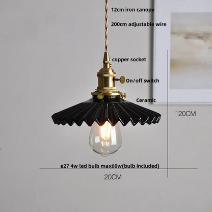 Minimalist white pleated glass pendant light with black ceramic brass socket and copper switch for home decor by decorbites ceramic led