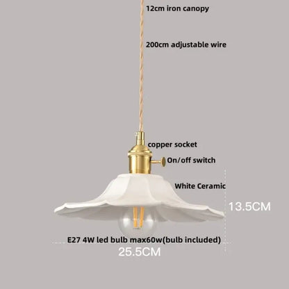 Minimalist white ceramic pendant light with fluted petal design and brass copper socket for dining room home decor decorbites ceramic led