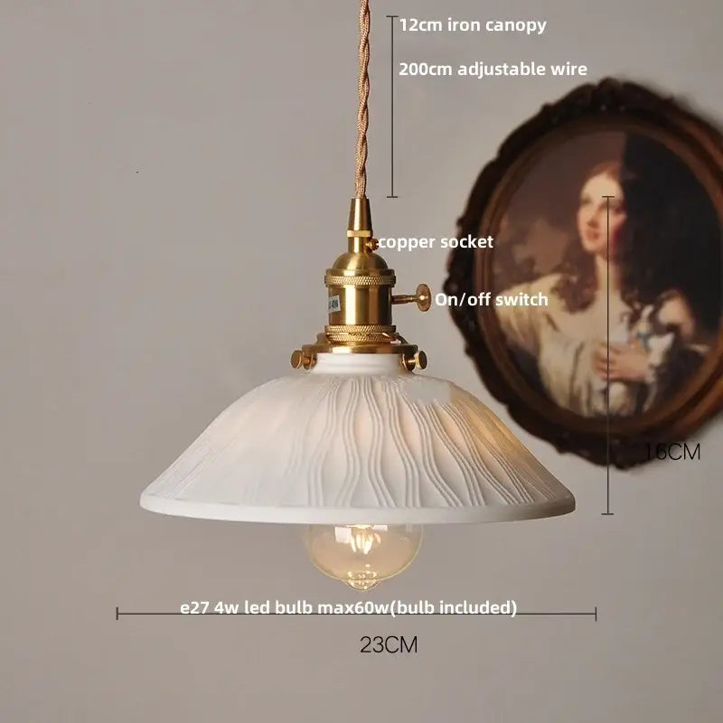 Minimalist white pleated ceramic pendant light with brass finish for dining room home decor by DecorBites ceramic LED