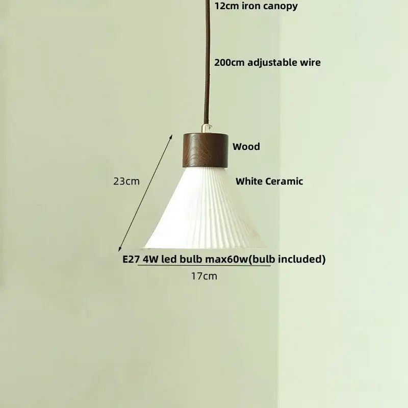 Minimalist white ceramic pendant light with fluted design wooden collar and iron canopy for dining room home decor decorbites ceramic led