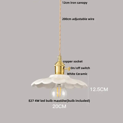 Minimalist white ceramic pendant light with fluted petal design and brass copper socket for dining room decorbites ceramic led home decor