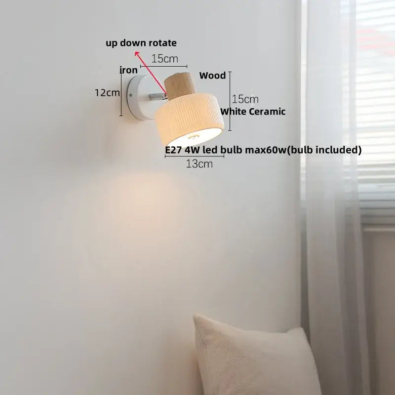 Minimalist wood and white ceramic led wall light with iron base for bedroom decorbites led wall decorbites led