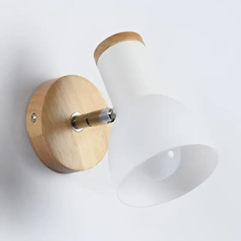 Minimalist wall lamp with natural wood base and white matte cylindrical shade for study room wall light