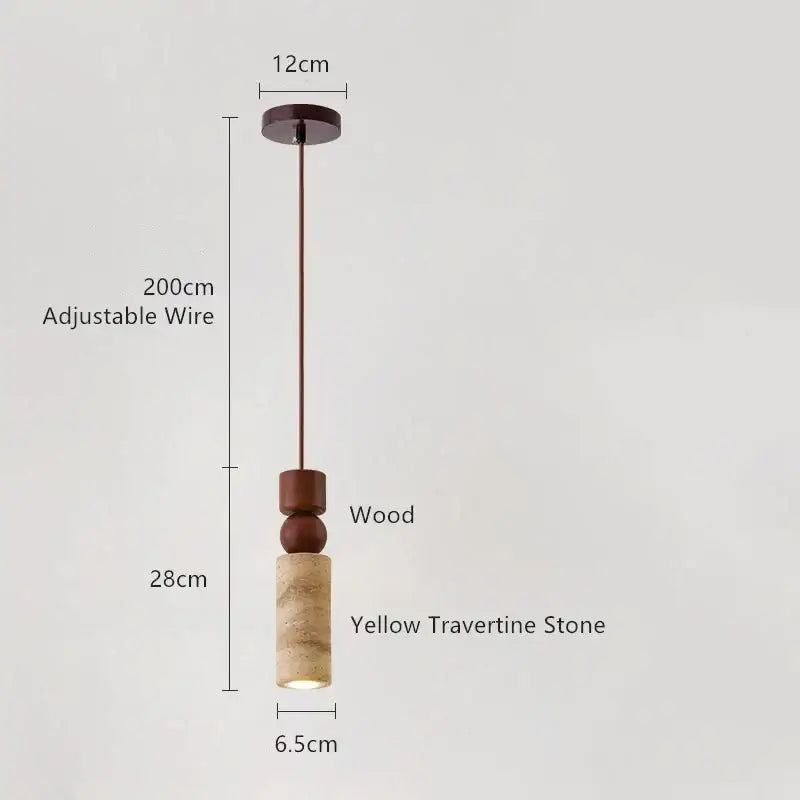 Minimalist wood and yellow travertine led pendant light with dark brown wooden top and adjustable wire suspension for dining room decorbites led yellow