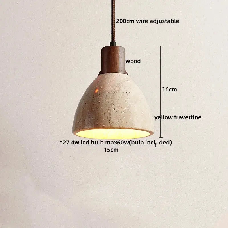 Minimalist wood and yellow travertine led pendant light with textured yellow travertine shade for dining room decorbites led yellow