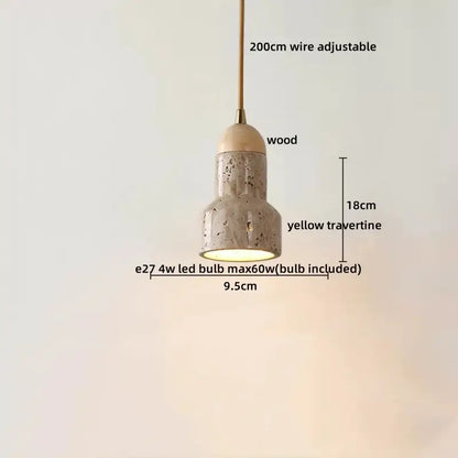 Minimalist wood and yellow travertine led pendant light with textured body and adjustable wire for dining room decorbites led yellow