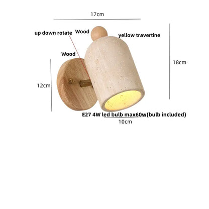 Minimalist wood and yellow travertine led wall sconce with up-down rotating mechanism for bedroom decorbites led wall use