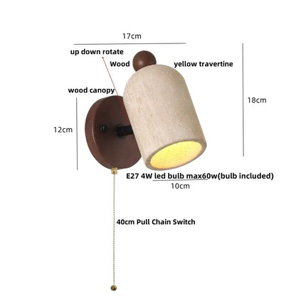 A minimalist wood and yellow travertine led wall sconce with a rustic wall-mounted spotlight and rotating head for decorbites led wall use