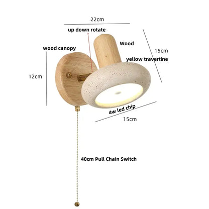 Minimalist wood and yellow travertine led wall sconce with adjustable rotation for bedroom decorbites led wall lighting
