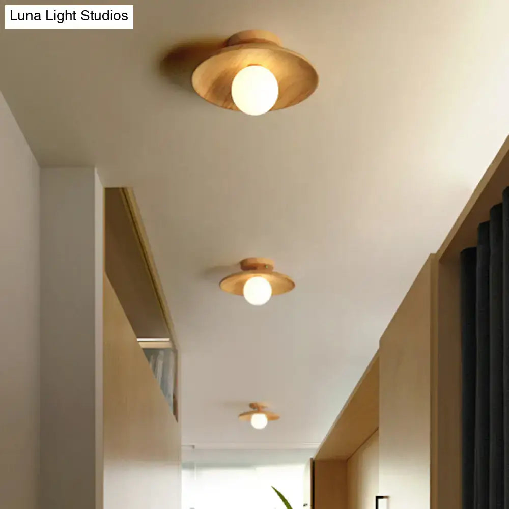 DecorBites™ sleek wooden ceiling light with warm-toned semi-flush mount design and frosted glass globe bulb canopy width