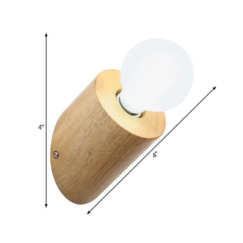 Minimalist wood wall lamp with angled pole and frosted light bulb in light-toned natural wood for bedroom or living room