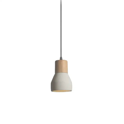 Minimalist pendant lamp with matte off-white cement concrete shade and natural wood top for bedroom decorbites cement concrete