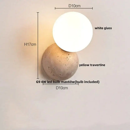 Minimalist yellow travertine and white glass two-tiered wall light featuring decorbites led wall light design