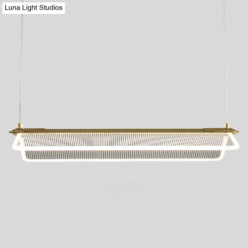 DecorBites™ minimalistic acrylic dining pendant light with gold metal frame and white mesh diffuser folding island light