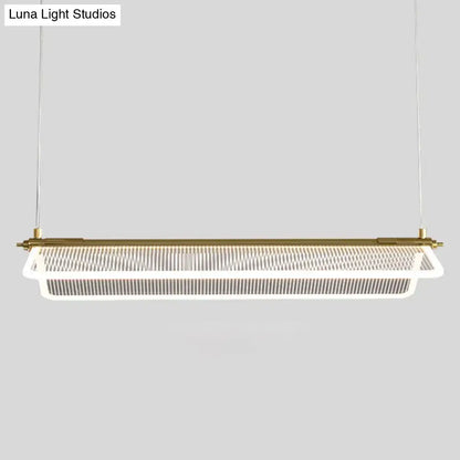 DecorBites™ minimalistic acrylic dining pendant light with gold metal frame and white mesh diffuser folding island light