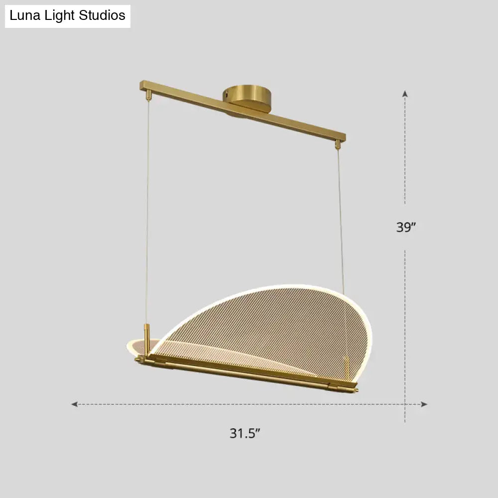 Modern gold-finished DecorBites™ minimalistic acrylic dining pendant light with sleek curved mesh folding island light shade