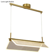 Decorbites minimalistic acrylic dining pendant light in gold with brass finish and mesh diffuser folding island light