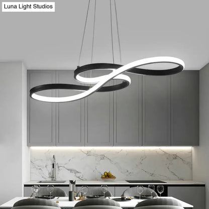 DecorBites™ minimalistic led ceiling light with modern infinity-shaped black and white illuminated rings suspended by cords