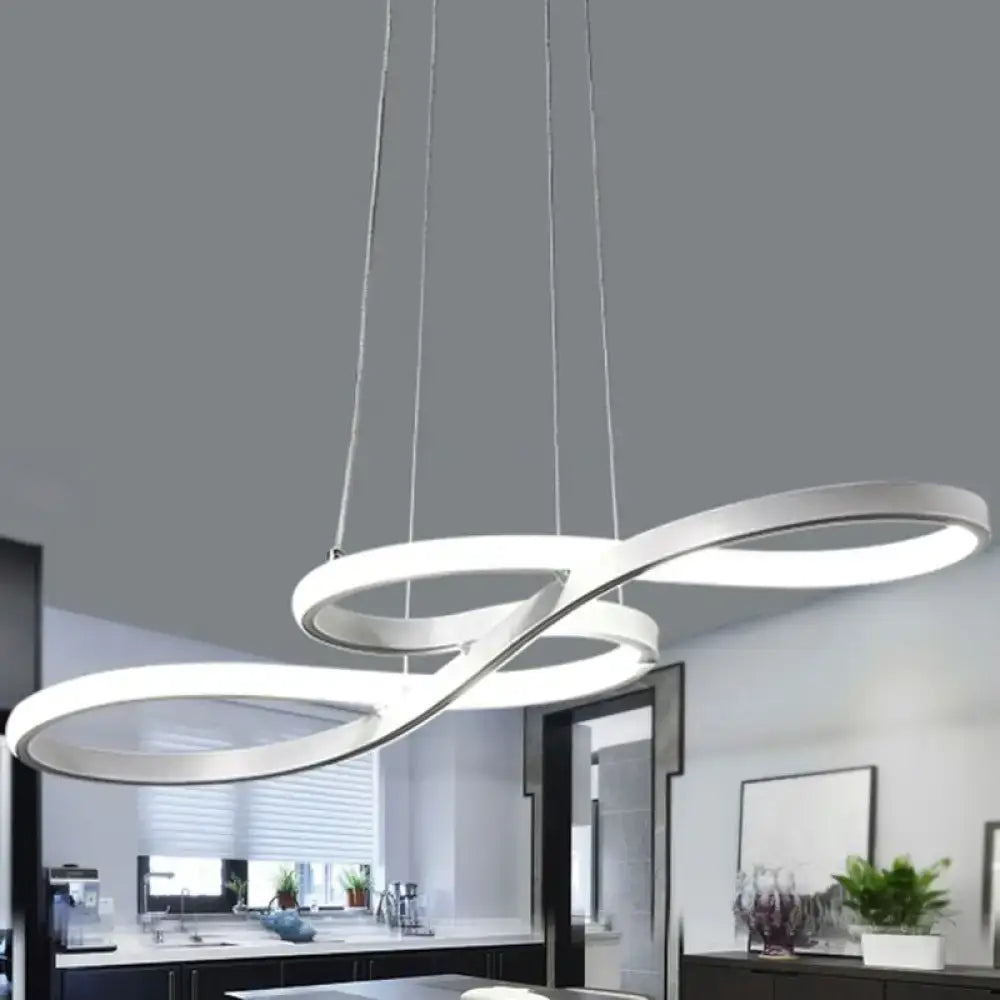 DecorBites minimalistic led ceiling light with sleek silver metallic infinity-shaped rings and integrated lighting