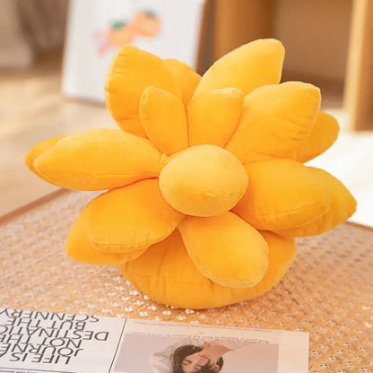 Bright yellow plush flower pillow with soft rounded petals complements the mint green 3d succulent cactus pillow