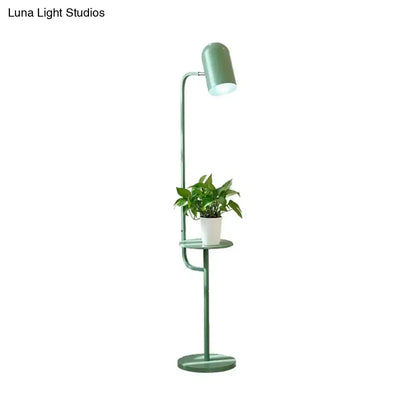 Decorbites metal floor light in mint green with curved arm wood shelf and plant for living room 220v-240v 110v-120v pink yellow green