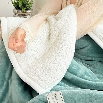 White sherpa blanket with a soft textured surface and cream border for decorbites cozy imitation lamb’s wool bedroom decor