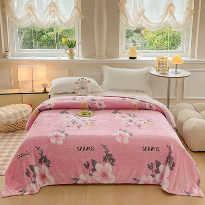 Mint green dinosaur patterns snowflake velvet blanket with pink floral pattern and spring text for bedroom decorbites decor