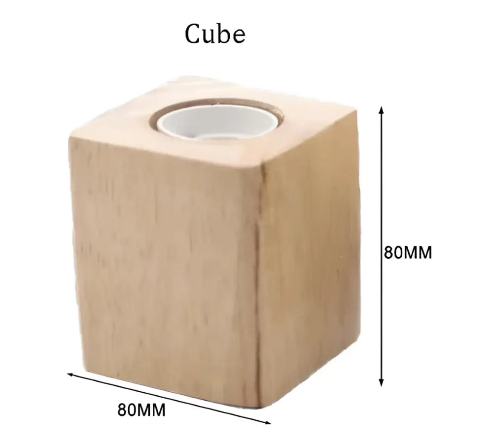 Light brown wooden cube with circular cutout 80mm used as base for mint green fluted glass led wall lamp sconce