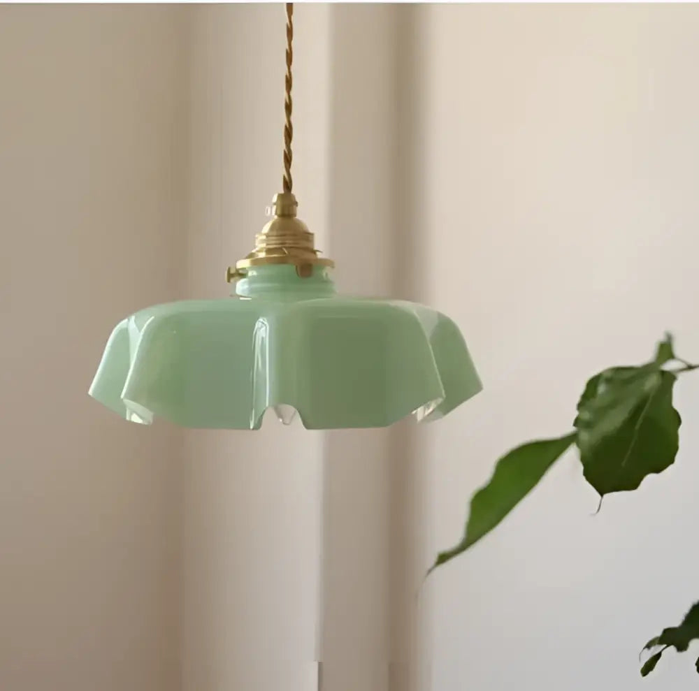 Mint green fluted glass led wall lamp sconce with brass hardware designed as a delicate glass pendant light