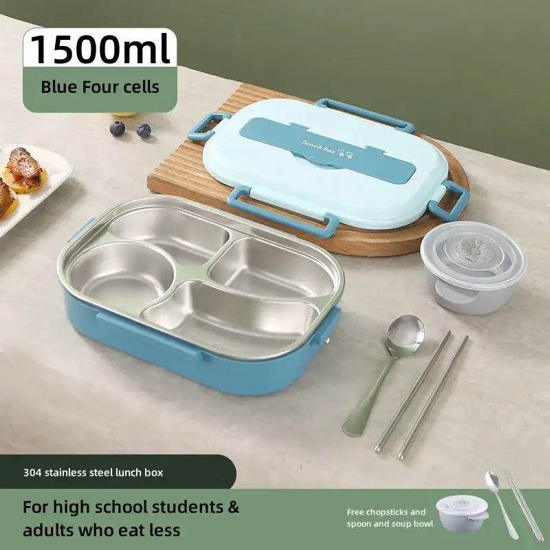 Light blue 304 stainless steel lunch box with four compartments and matching lid decorbites insulated bento for adults