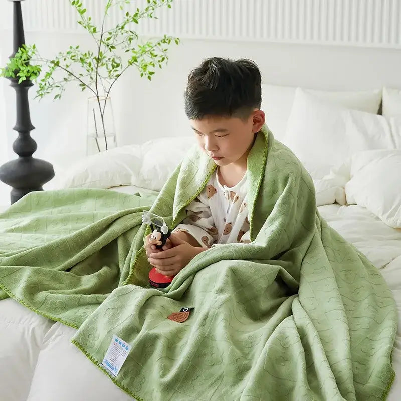Soft mint green jacquard milk velvet blanket with subtle embroidered patterns and cozy textured finish for decorbites jacquard milk